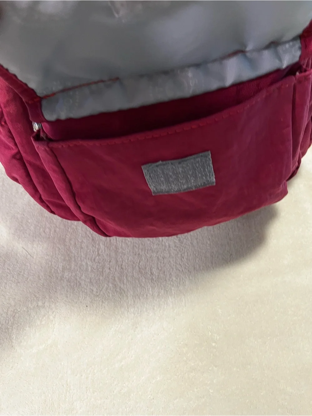 Soyater Burgundy Red Nylon Backpack Multi Pocket Silver Zippers